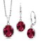 Gem Stone King 925 Sterling Silver Red Created Ruby Pendant and Earrings Jewelry Set For Women (8.00 Cttw, Oval 11X9MM and 9X7MM, with 18 Inch Silver Chain)