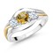 Gem Stone King 925 Sterling Silver and 10K Yellow Gold Round Yellow Citrine and White Zirconia 3 Stone Ring For Women (1.23 Cttw, Available In Size 5, 6, 7, 8, 9)