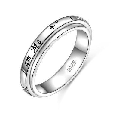 I am Loved Ring I am Me Spinner Ring for Women Men 925 Sterling Silver Fidget Rings for Anxiety Stress Relieving ADHD Autism Rings Inspirational Band Ring Size 7