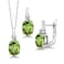 Gem Stone King 925 Sterling Silver Green Peridot and White Diamond Pendant and Earrings Jewelry Set For Women (4.12 Ct Oval 9X7MM, Gemstone Birthstone, with 18 Inch Silver Chain)