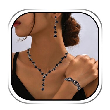 Sixexey Rhinestone Jewelry Set Black Silver Jewelry Sparkly Crystal Necklace Jewelry Bridal Wedding Prom Jewelry Necklace for Women