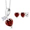 Gem Stone King 925 Silver Red Garnet Heart Shape Pendant and Earrings Jewelry Set For Women (2.51 Cttw, Gemstone January Birthstone, with 18 Inch Chain)