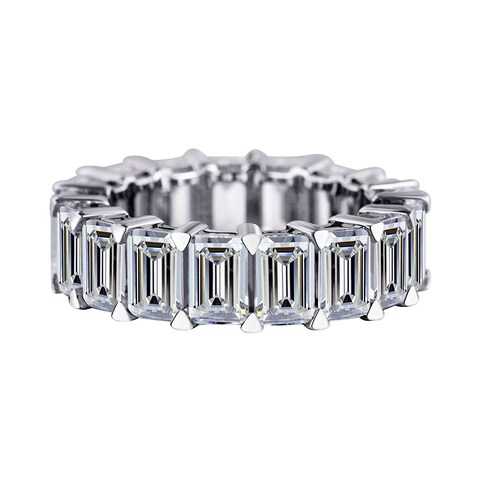 Michooyel Sterling Silver 6ct 3x5mm Emerald Cut Eternity Ring Wedding Band Ring Cubic Zirconia Women&#39;s Ring