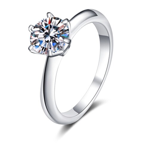 Moissanite Engagement Rings for Women, 6 Prong Moissanite Rings 1-2CT D Color VVS1 Clarity Round Cut Solitaire Lab Created Simulated Diamond Ring, Stone, Moissanite