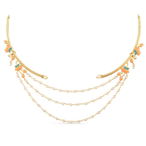 TARINIKA Gold &amp; Enamel plating Jalaja Statement Short Necklace with Floral Design - Necklace Set for Women   Perfect for Casual Occasions   Indian Jewelry Sets for Women   1 Year Warranty*