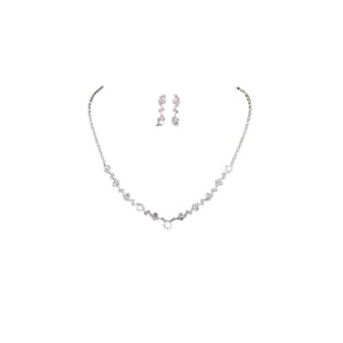 tenghong2021 Bride Silver Bridal Necklace Earrings Set Rhinestone Choker Necklace Crystal Wedding Jewelry for Women - (2 earrings and 1 necklace)