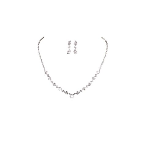 tenghong2021 Bride Silver Bridal Necklace Earrings Set Rhinestone Choker Necklace Crystal Wedding Jewelry for Women - (2 earrings and 1 necklace)