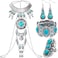 4 Pieces Boho Turquoise Jewelry Set Includes Boho Statement Necklace Body Chains Alloy Oval Resin Drop Dangle Earrings Adjustable Heart Compressed Turquoise Bracelet Turquoise Statement Ring for Women