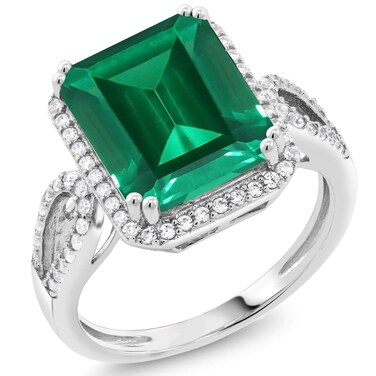 Gem Stone King 5.48 Cttw Green Nano Emerald Ring For Women   925 Sterling Silver   Emerald Cut 12X10MM   Gemstone May Birthstone   Available In Size 5, 6, 7, 8, 9