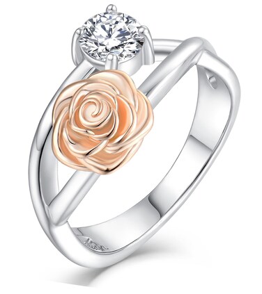 YL Rose Rings 925 Sterling Silver Cubic Zirconia Infinity Flower Jewelry for Women-size10
