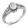 Gem Stone King 925 Sterling Silver White Simulated Opal and White Topaz Engagement Ring For Women (1.21 Cttw, Oval Cabochon 7X5MM, Available 5,6,7,8,9) (Size 6)