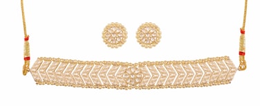 Siddhatva Designer Indian Ethnic Antique Traditional Bollywood Bridal Pearl Gold Plated Wedding Choker Necklace Jewelry Set