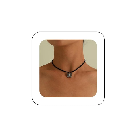 Andelaisi Boho Butterfly Pendant Necklace Black Velvet Rope Choker Silver Butterfly Necklace Choker Vintage Suede Velvet Collar Necklace Butterfly Clavicle Necklace Jewelry for Women