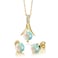 Gem Stone King 0.95 Ct Cabochon Simulated Opal White Diamond 18K Yellow Gold Plated Silver Jewelry Set