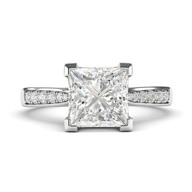 14k White Gold Solitaire 1.5ct Simulated Princess Cut Diamond Engagement Ring with Side Stones Promise Bridal Ring (3)