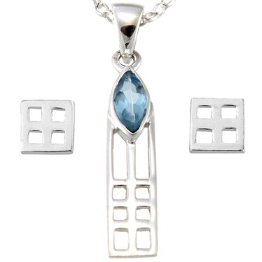 Alexander Castle Women's Jewelry Set 925 Sterling Silver Charles Rennie Mackintosh Blue Topaz Necklace and Earring Set with Jewelry Gift Box