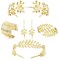 Fiosunia 5 Pcs Greek Goddess Costume Accessories Set for Women Gold Laurel Leaf Crown Headband Upper Arm Cuff Coil Bracelet Pearl Dangle Earring Bridal Wedding Headpiece Toga Costume Jewelry