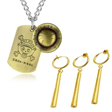 UoYu 4 pcs One P. Luffy Jewelry Skeleton Pendant Necklace Roronoa Zoro Earrings Clip Fashion Anime for Fans Cosplay Costume