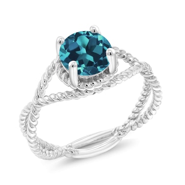 Gem Stone King 1.70 Cttw London Blue Topaz Ring For Women   925 Sterling Silver   Round Cut 7MM   Gemstone Birthstone   Available in size 5, 6, 7, 8, 9