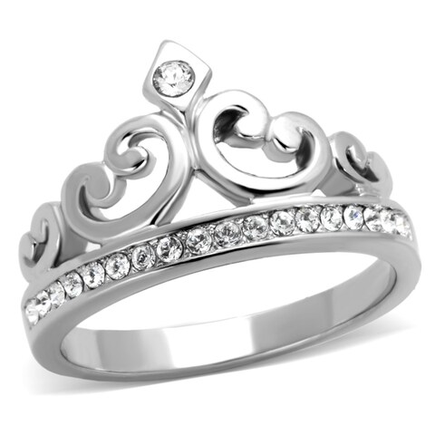 Marimor Jewelry Princess Royalty Crystal Crown Silver Stainless Steel Fashion Ring Women&#39;s Size 8