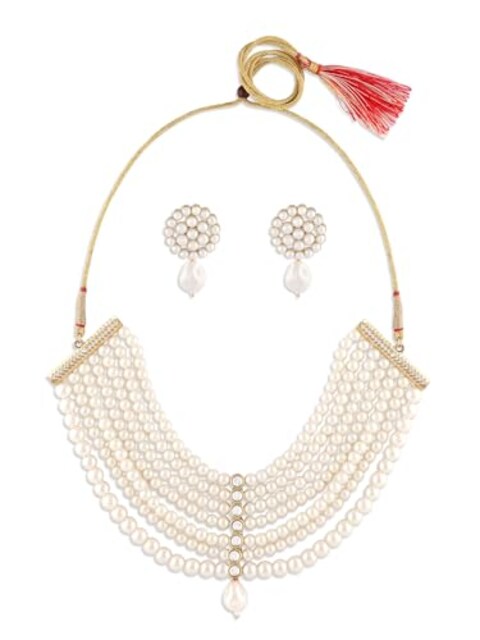 Aheli Pearl Multilayer Beaded Kundan Choker Necklace Set Gift for Women