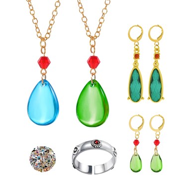 YouU 25 pcs Howl's Earrings Moving Castle Necklace Ring Set Water Drop Shape Pendant Anime Stickers