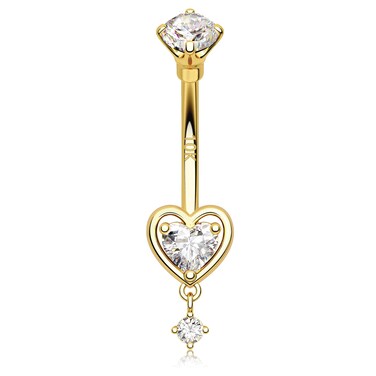 Melighting 10K Solid Gold Belly Button Ring Heart Belly Ring Gold Dangle Belly Piercing Jewelry 14G Navel Ring for Women
