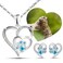 Paw Necklace Earrings Set for Girls Trendy - Sterling Silver Aquamarine Cubic Zirconia Dog Cat Pet Paw Print Love Heart Pendant Necklace Cute Animal Stud Earrings Charm Necklace Dainty Gifts for Women