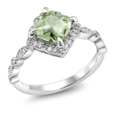 Gem Stone King 7MM Cushion Cut Gemstone Birthstone and White Moissanite Solitaire Engagement Ring For Women   925 Sterling Silver   Available in Size 5, 6, 7, 8, 9