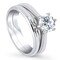 BERRICLE Sterling Silver Solitaire Wedding Engagement Rings 1 Carat Round Cut Cubic Zirconia CZ Ring Set for Women, Rhodium Plated Size 6.5