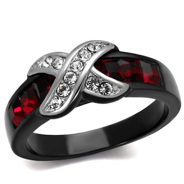 Marimor Jewelry 1.50 Carat Red and Clear Cubic Zirconia Black Stainless Steel Fashion Ring Women's Size 8