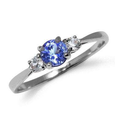 Silvershake Petite Genuine Tanzanite and White Sapphire 925 Sterling Silver Ring Size 7