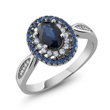 Gem Stone King 925 Sterling Silver Blue Sapphire Engagement Ring For Women (1.60 Ct Oval Gemstone Birthstone) (Size 9)