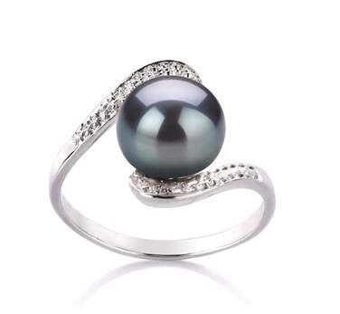 Chantel Black 9-10mm AA Quality Freshwater 925 Sterling Silver Cultured Pearl Ring For Women - Size-7