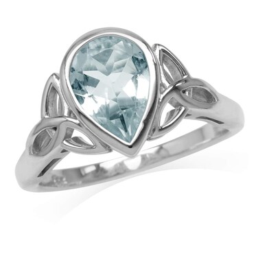 Silvershake 1.43ct. 10X7mm Genuine Pear Shape Blue Aquamarine 925 Sterling Silver Triquetra Celtic Knot Ring Size 9.5