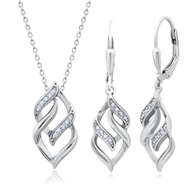 MAX + STONE Diamond Eternity Pendant Necklace and Dangle Earrings for Women Jewelry Set in Sterling Silver   0.17 Carat Real Diamond Necklace &amp; Earring Set   Diamond Earrings with Diamond Pendant