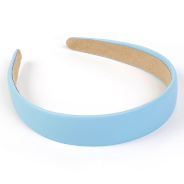 Blue Headbands for Women Light Blue Headband for Girls 1.2 Inch Baby Blue Head Bands for Women's Hair Non Slip Faux Leather Hairband Solid Colors Hard Head Band Blue Hair Accessories for Women