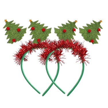 FRCOLOR 2PCS Christmas Tree Headband Christmas Tree Tinsel Holiday Fashion Headband Christmas Headband Xmas Party Hair Accessories for Women Girls