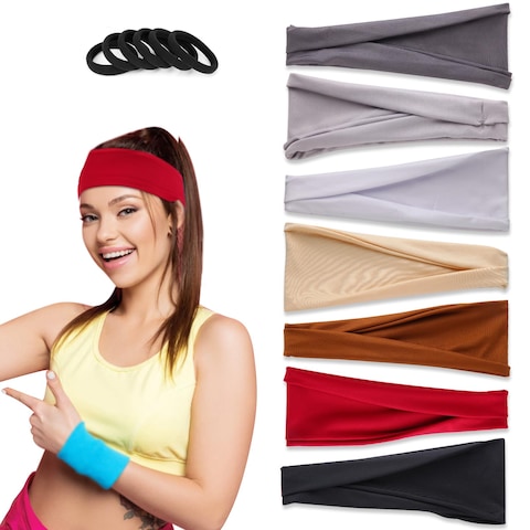 7 PCS Headbands for Women and Man Non Slip, Soft Cotton Fabric Head Bands for Women&#39;s or Man&#39;s Hair, Fashion Workout Sports Exercise for Yoga, Running, Wash face, Party, Travel