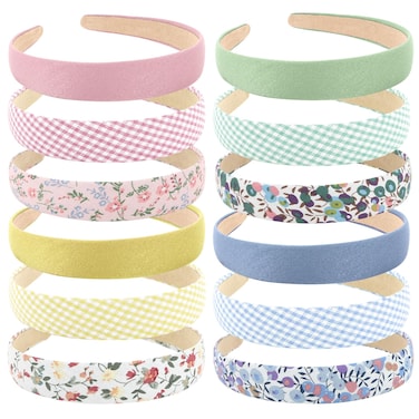 Wecoe 12pcs Headbands for Women Plain Headbands Flower Headbands Floral Headbands Checked Plaid Printed Headbands Y2K Summer Headbands Women Girls Diy Costume Accessories Diademas Coreanas Para Mujer