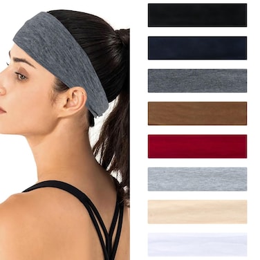 Amariver 8 Packs Headbands for Women Trendy Gym Headband Yoga Sweat Hair Hoops Soft Wide Hair Bands Cotton Head Wear Sports Headband Non-slip Fashion Hair Accessories for Women Girls