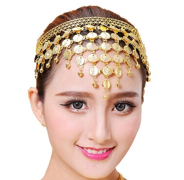 Fodattm Indian Dance Headband Tribal Hair Band Belly Dance Hair Hoop Gypsy Jewelry Gold Head Chain