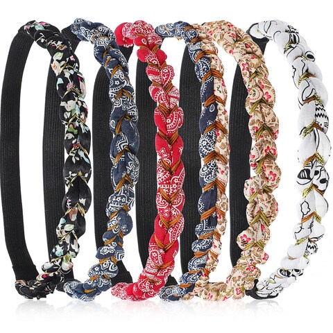 Chuangdi 6 Pieces Braided Floral Headbands Adjustable Braid Flower Hairband Elastic Stretch Fabric Braided Head Bands Hair Accessory for Girls Women Hair Styling