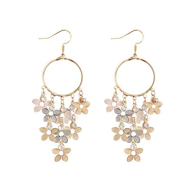 Bohemian Dainty Colorful Chandelier Tassel Flower Dangle Earrings Elegant Fairy Flowers Hoop Earrings Long Flower Tassel Drop Earrings for Women