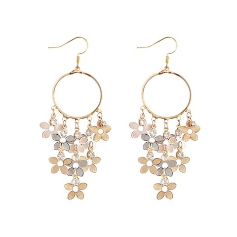 Bohemian Dainty Colorful Chandelier Tassel Flower Dangle Earrings Elegant Fairy Flowers Hoop Earrings Long Flower Tassel Drop Earrings for Women