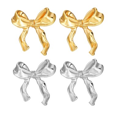 Gold Silvery Bow Earrings for Women Ribbon Bow Stud Earrings Cute Bowknot Earrings Christmas Birthday Jewelry Gift
