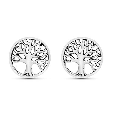 AeraVida Nature Inspired Simple 10mm Tree of Life Round .925 Sterling Silver Stud Earrings   Classic Sterling Silver Stud Earring for women   Vintage Stud Earrings