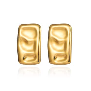 CETVLY Hammered Gold Plated Stainless Steel Rectangle Ear Stud Earrings for Women Unisex,Chunky Geometric Square Large Earrings,Statement Texture Earrings Tarnish Free Trendy Minimalist Jewelry