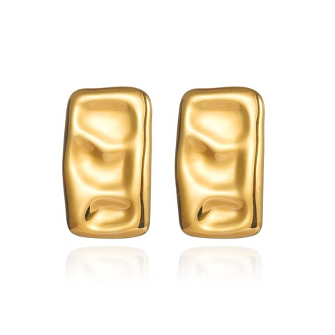 CETVLY Hammered Gold Plated Stainless Steel Rectangle Ear Stud Earrings for Women Unisex,Chunky Geometric Square Large Earrings,Statement Texture Earrings Tarnish Free Trendy Minimalist Jewelry