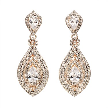 Iris Island Womens Clear Crystal Rhinestone Zirconia Bridal Drop Dangle Earrings for Wedding,Rose Gold Plated